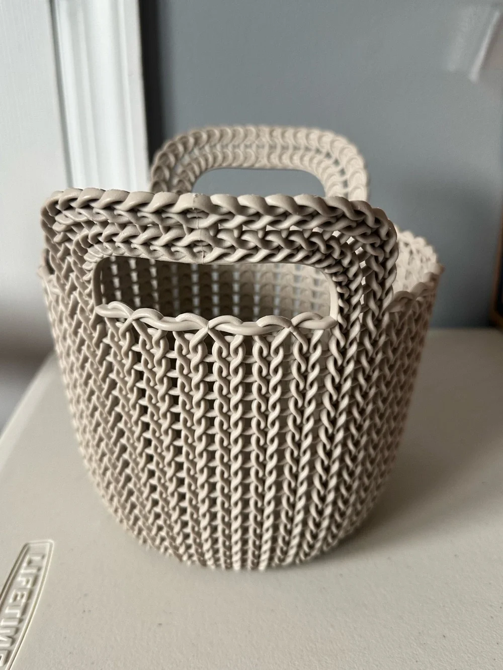 Curvers 3.0 Qt. Knit Round X-Small Storage Basket Set in Taupe